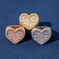 Bague en laiton avec zircon en forme de baguette, cœur, cluster, glacée, hip-hop, brillante, bijoux de mode pour femmes, cadeau de fête, vente chaude 2025