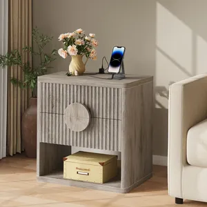 Smart Wooden NightStand With Charging Station Adjustable Side <b>Table</b> <b>End</b> Drawers <b>Storage</b> for Bedroom Living Room HFE250130 Nights - Product Image 2