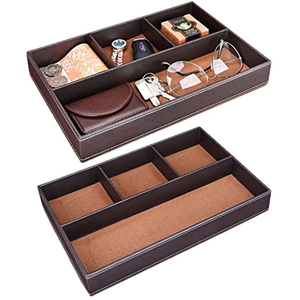 Bandeja Organizadora Multifuncional de Cuero Clásico ZENOS para Joyas y Cosméticos, Capacidad de 6-10L, de Pie para Baño y Escritorio - Product Image 5