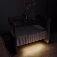 Mesita de noche de vidrio templado minimalista de lujo ligero dormitorio mesa de noche de carga inalámbrica inteligente moderna