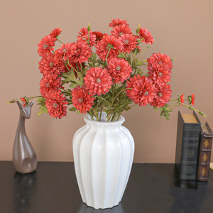 Artificial Daisy Flowers Red Plastic Fabric High Simulation Autumn Decor Home Floral Arrangement Single <b>Branch</b> JG-19101 - Product Image 1