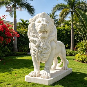 Statue de lion en marbre grandeur nature TREVI, <span class=keywords><strong>prix</strong></span> sur mesure, paire de lions de style occidental pour la décoration d'entrée de villa ou de voie d'accès - Product Image 3