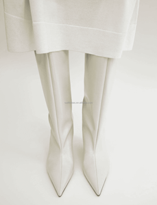 Bottes hautes en cuir véritable élégantes et modernes en cuir de veau croco, talon compensé de 60 mm, à enfiler, pour femmes - Product Image 4