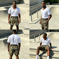 Shorts cargo légers surdimensionnés pour hommes, en nylon 100%, à séchage rapide, avec impression sérigraphique et broderie, style streetwear camouflage personnalisé pour l'été