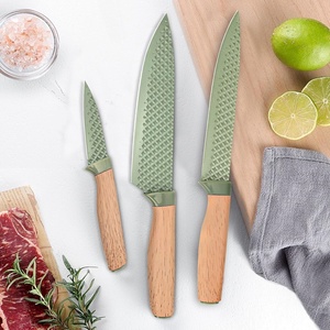 Couteau de cuisine Cuchillos en acier inoxydable avec manche en bois, ensemble de couteaux de chef avec support en plastique - Product Image 4