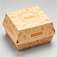 Caja de Hamburguesas de Papel Kraft Personalizada al por Mayor, Embalaje Desechable para Hamburguesas para Llevar con Laminación Mate Tipo Carpeta