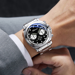 Montre CHENXI 9542 en <span class=keywords><strong>acier</strong></span> inoxydable, montres à quartz multifonctions pour hommes, montres-bracelets argentées et noires tendance, calendrier d'affaires, <span class=keywords><strong>horloge</strong></span> - Product Image 2