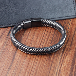<span class=keywords><strong>Bracelet</strong></span> en cuir véritable punk avec fermoir magnétique en acier inoxydable, <span class=keywords><strong>bracelet</strong></span> en cuir <span class=keywords><strong>fin</strong></span> noir pour <span class=keywords><strong>homme</strong></span>, bijoux - Product Image 4