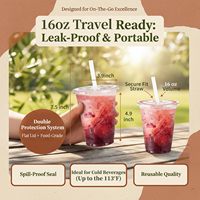 Ensemble de gobelets en plastique transparent jetables de 16 oz avec couvercles et pailles |   Sans BPA, résistant aux fuites, idéal pour le café glacé