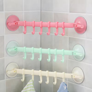 Adjustable Organizer 6 <b>Hooks</b> Plastic Bathroom Corner Towel Hanger Kitchen <b>Hook</b> Storage Suction <b>Wall</b> <b>Hook</b> Strong Suction Cup - Product Image 2