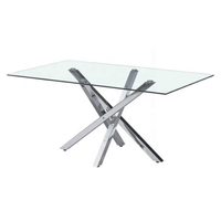 Table à manger en verre trempé minimaliste moderne, bureau de conférence transparent avec structure en métal pour la maison ou l'hôtel