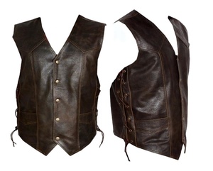 Chaleco de Cuero Genuino para Hombre, Estilo Motero, Chaleco de Motocicleta, Chaleco de Cuero Estilo Western, Chaleco de Cuero Vacuno Genuino Personalizado - Product Image 1