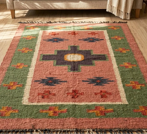 Alfombra Boho Marroquí Geométrica Rosa |   Alfombra Tribal Hecha a Mano de Lana y Yute para Decoración de Dormitorio, Sala de Estar o Pasillo de Estilo Rústico - Product Image 6