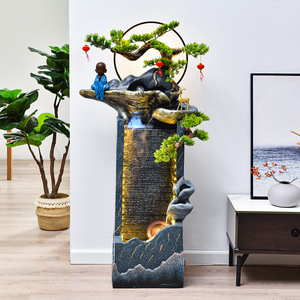 Fontaine d'eau moderne minimaliste en résine avec éclairage LED, décoration intérieure pour salon et entrée - Product Image 1