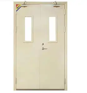 ZHTDOORS Personalizado Multi Cor Dupla Folha Interior Fireproof Metal Porta Weathering Aço Fireproof Com Porta De Vidro