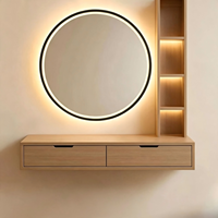 Meuble-lavabo mural en bois cannelé, meuble de toilette suspendu à un seul tiroir pour salon, chambre et salle de bain