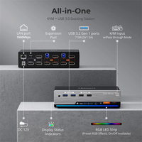 Commutateurs KVM TESmart pour 3 moniteurs, 2 ordinateurs, station d'accueil de jeu, 8K 60HZ, 2 entrées et 3 sorties, prise en charge de DP 1.4 EDID USB 3.0, commutateur KVM