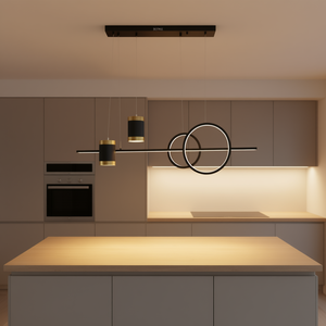 Botmx <b>Geometric</b> Pendant <b>Light</b> Black Metal Cylinder <b>Shade</b> Kitchen Island Chandelier E27 LED 3500K Warm White - Product Image 2