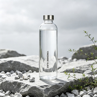 Bouteille d'eau en verre de 750 ml avec couvercle en acier inoxydable, anti-fuite, bouteille de voyage transparente à large ouverture, bouteille de sport