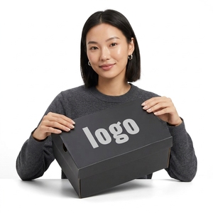 Boîtes de rangement pour chaussures de luxe de grande taille, noires, avec logo personnalisé imprimé en usine, logo personnalisé en relief - Product Image 2