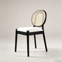 Chaise de salle à manger en bois à cadre noir mat, dossier ovale de style moderne du milieu du siècle, coussin beige amovible, durable, légère et stable pour appartement