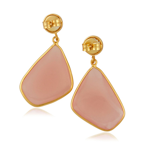 Slice Rose Chalcedony and Zircon Set Earrings Gold Plated Brass Statement Fashion Dangle Earrings Jewelry Manufacturer - Product Image 2