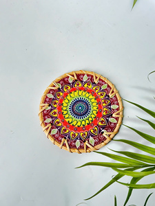 GREENCRAFT Handwoven Bohemian Style Eco-Friendly <b>Rattan</b> Coaster Porcelain Inlay Custom Diameter Durable Elegant Handmade Daily - Product Image 2