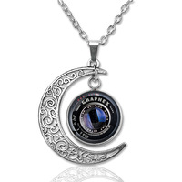 Mode Vintage caméra lentille temps pierres précieuses collier photographe bijoux évider lune pendentif colliers pour femmes hommes