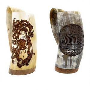 Handmade Buffalo Horn <b>Mug</b> Carved Viking Ship Design <b>Vintage</b> Style Eco-Friendly 600ml Customizable Home Decor Gift - Product Image 1