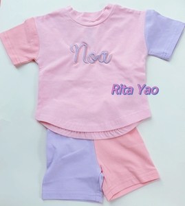 Set Personalizzato per Bambini con T-Shirt Ricamata e Pantaloncini Colorati, Completo Sportivo in Cotone per Bambine - Product Image 2