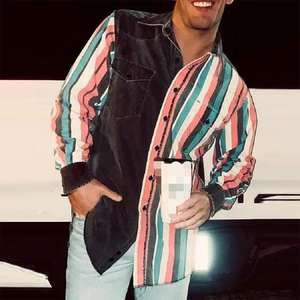 Camicette da <span class=keywords><strong>uomo</strong></span> da Cowboy occidentali all'ingrosso camicette Casual <span class=keywords><strong>a</strong></span> <span class=keywords><strong>righe</strong></span> con bottone <span class=keywords><strong>a</strong></span> maniche lunghe con tasche - Product Image 5