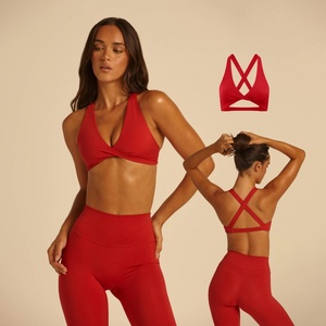 Soutien-gorge de sport et leggings pour femmes à dos croisé, vente en gros, logo personnalisé, respirant, élastique, doux, compression pour la gym et le yoga - Product Image 1