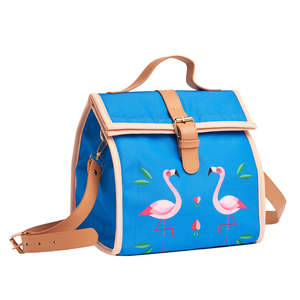 Bolsa Térmica con Motivo de Flamencos Azul con Correa de Cuero para Picnic y Uso al Aire Libre - Product Image 1