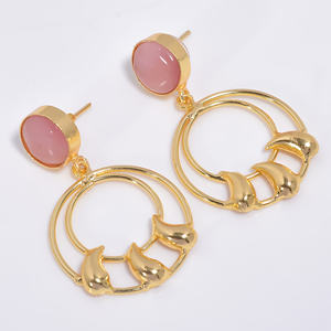 Pendientes de piedras preciosas de latón chapado en oro de 18K, joyería de piedras preciosas de latón hecha a mano, exportador de joyería de latón de moda para niñas - Product Image 2