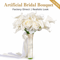 Eleganter Elfenbeinfarbener Künstlicher Rosen- und Calla-Lilien-Tropfenstrauß mit Spitze und Satinband für Hochzeitszeremonie, Foto-Requisiten und Hochzeitsdekoration
