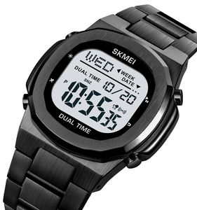 Montre chronomètre décontractée en acier inoxydable SKMEI 2004, résistante à l'eau 3 ATM, montre rétro de marque haut de gamme, montre numérique en acier pour hommes - Product Image 4