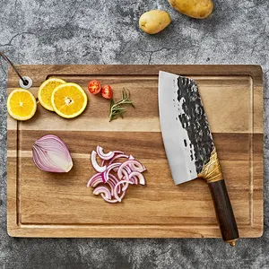 Cuchillo de cocina de acero inoxidable para Chef, cuchillo de carne forjado hecho a mano