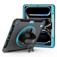 Étui robuste pour tablette avec support rotatif à 360°, stylet et bandoulière réglable pour iPad Pro 13 pouces M4 2024 (modèles A2925, A2926, A3007)