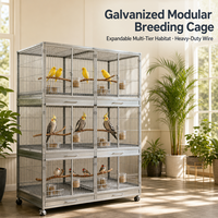 Cage d'élevage d'oiseaux modulaire galvanisée extensible, grande, multicouche, haute durabilité, avec plateau extractible à bouton pour un maintien à long terme