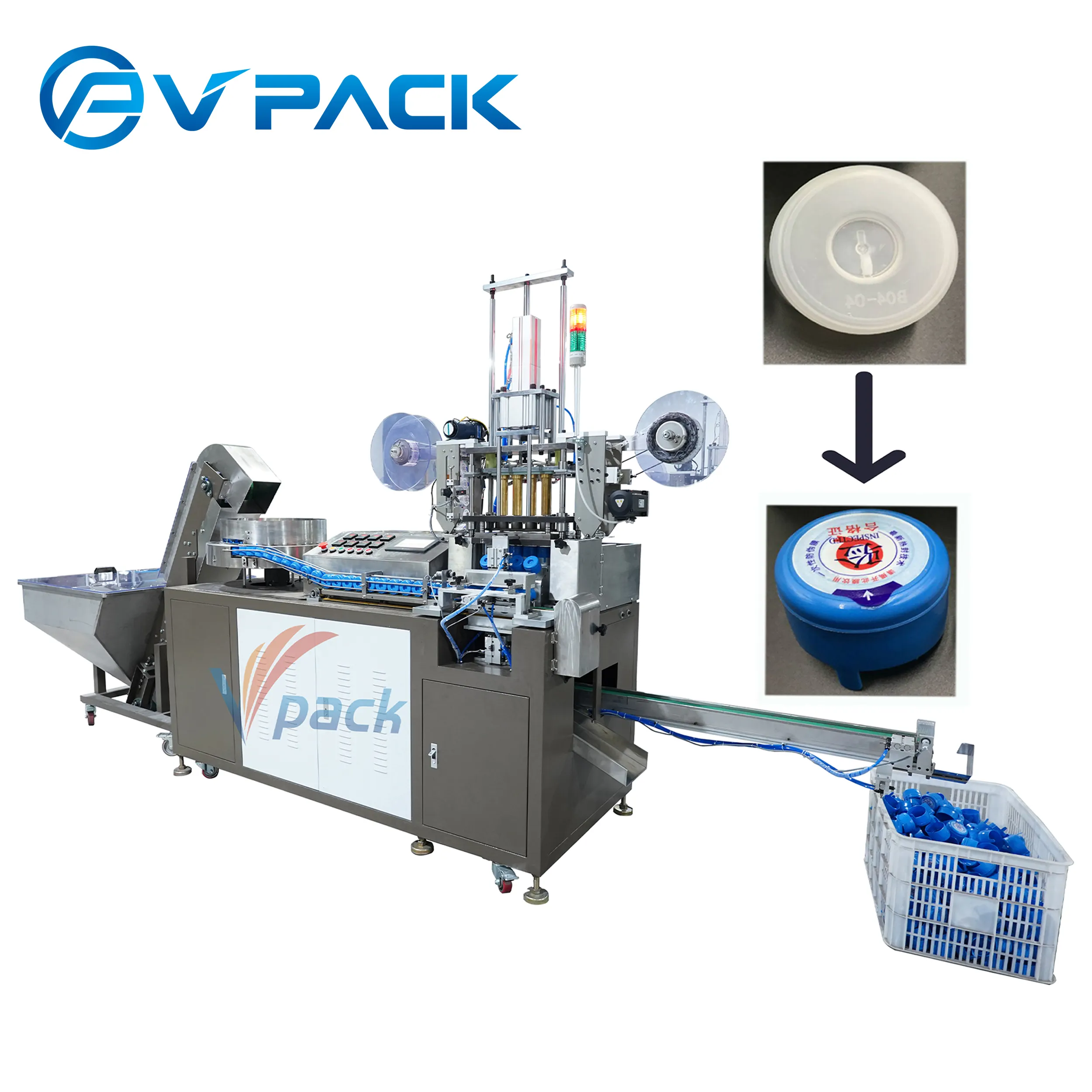 automatic 56mm 5Gallon drinking water barrel cap film stick labelling machine / 5 gallon bottle cap labeller machine