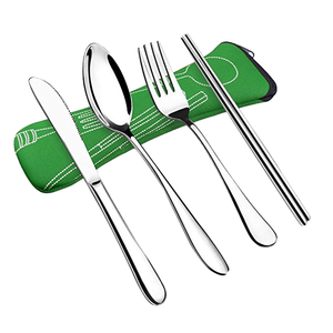 Prix d'usine – Lot de 4 ustensiles de table de pique-nique en acier inoxydable avec motifs de dessins animés (fourchette, cuillère, couteau, baguettes) - Product Image 1