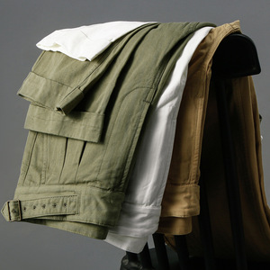 Pantaloni Gurkha Retrò Britannici da Uomo in Cotone, Larghi e Casual, <span class=keywords><strong>a</strong></span> Vita Alta, Verde <span class=keywords><strong>a</strong></span> Spina di Pesce, Stile Seattle con <span class=keywords><strong>Pieghe</strong></span> - Product Image 4