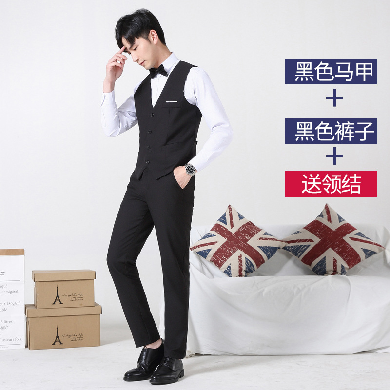 Black waistcoat and trousers with bow tie