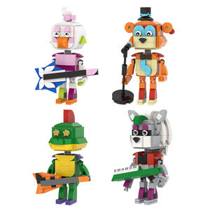 MOC1655-1658 Glamrock Freddy Glamrock Chica Montgomery Gator Roxynne Wolf <span class=keywords><strong>FNAF</strong></span> jeu d'ours de nuit bricolage blocs de construction enfants jouets - Product Image 1