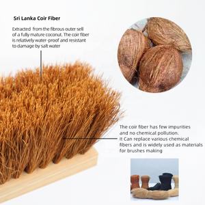 Brosse de nettoyage en fibre naturelle de palmier cacao, poils doux et moelleux, fond en bois massif, épaissi, usage domestique, manche rigide - Product Image 3