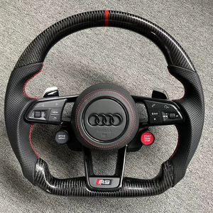 R8 Audi แบบเต็มคาร์บอนไฟเบอร์ฐานแบนพวงมาลัยสปอร์ตแบบสองหรือสี่ปุ่มสำหรับ A4และเป็นรุ่น