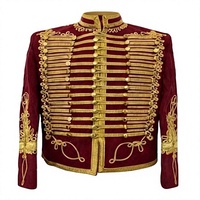 Veste Hussar Vintage pour Homme en Laine Bordeaux, Tunique Uniforme avec Broderie Dorée, Col Montant, Style Vêtement d'extérieur