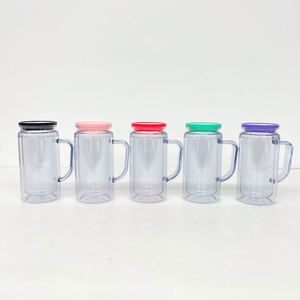 US Warehouse 12oz Double Walled Travel Coffee <b>Plastic</b> Mug <b>Cup</b> with Handle 16oz Multi Color <b>Drinking</b> Glasses Acrylic Kids Tumbler - Product Image 1