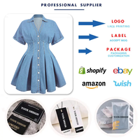 Robes en jean décontractées personnalisées Y218976 pour femmes, à col en V, manches courtes, coupe ajustée, pour le bureau