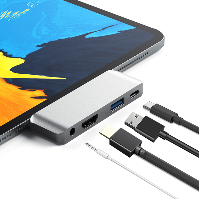 TUTI Multi-port USB Hub 4 in 1 HUB Dock PD 100W 3.5mm Audio USB 3.0 HDTV 4K Type c Docking Station for Tablet